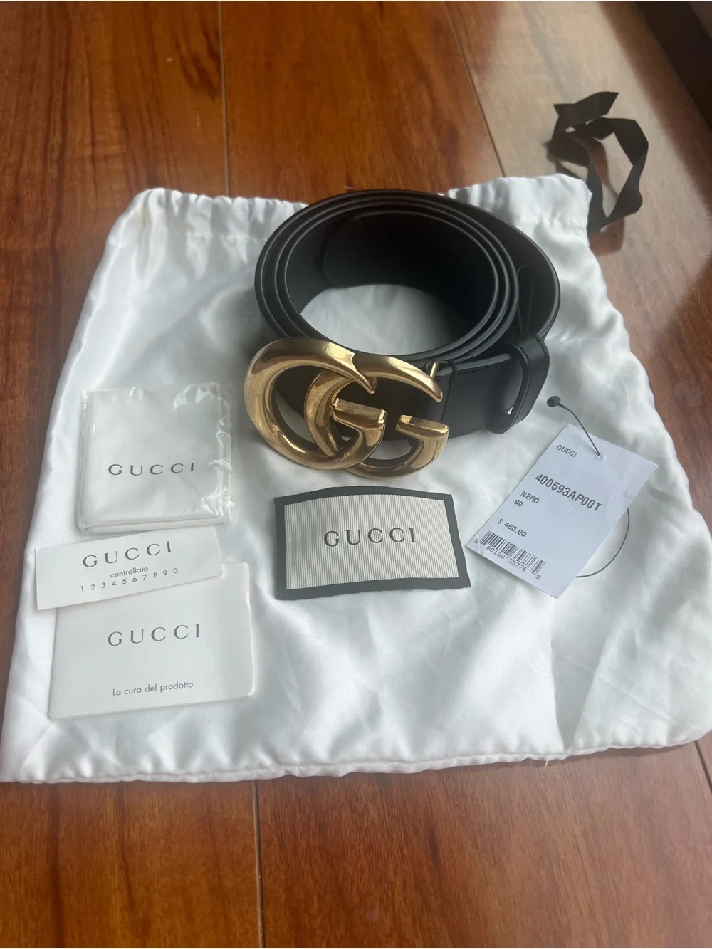 Gucci Black Leather Belt with Gold Double G Buckle